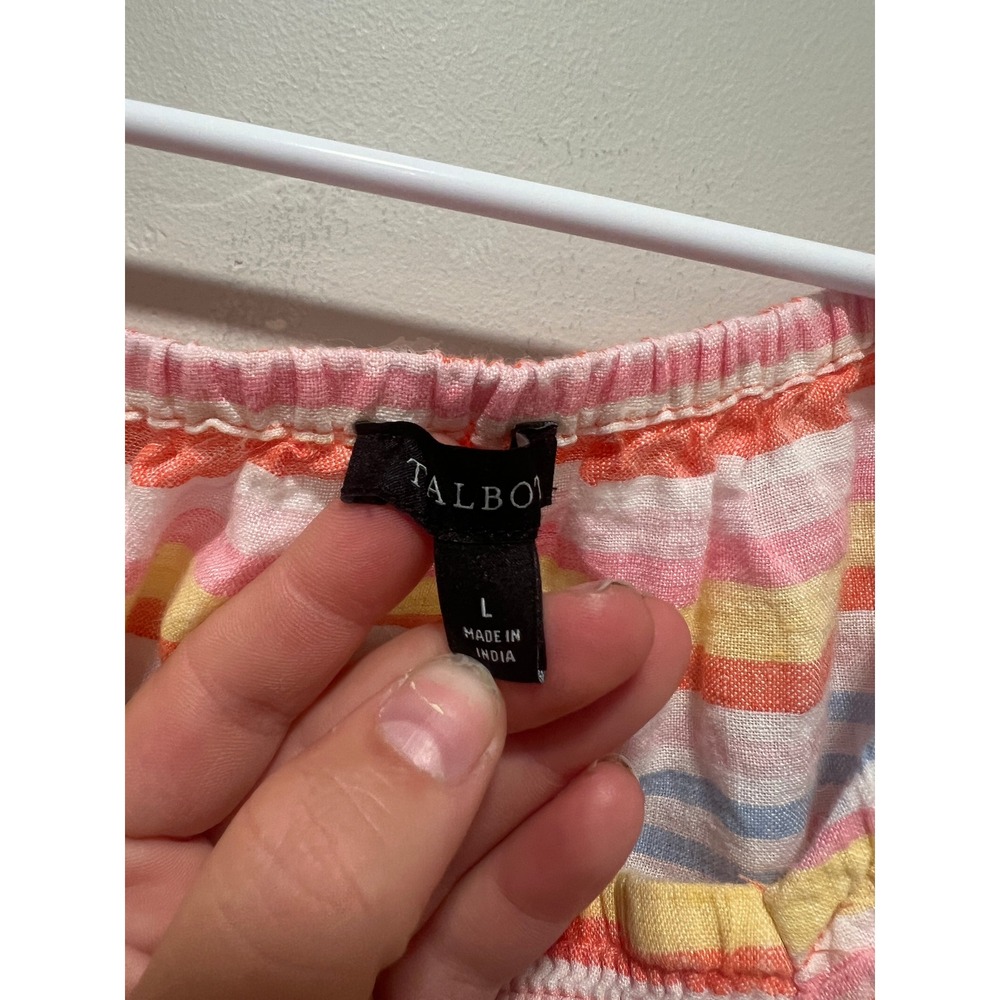 Talbots Puffy Short Sleeve Blouse Stripes Linen Multi-colored Women Size Large - Picture 3 of 5